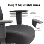 Ergonomic chair with height-adjustable arms and soft PU arm pads on a white background