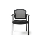 Black meeting room chair with mesh back on a white background