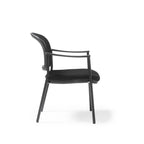 Black meeting room chair with mesh back on a white background