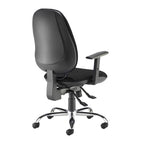 Black office chair with adjustable arms on a white background