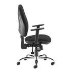 Black office chair with adjustable armrests on a white background