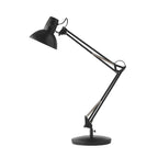 Black desk lamp with adjustable arm on a white background