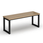 Bench with wood-effect top and black frame on a white background