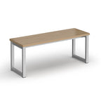 Bench with wood-effect top and silver frame on a white background