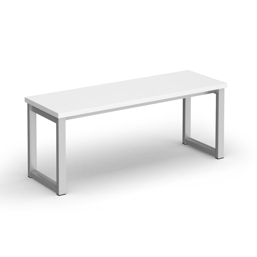 Bench with white top and silver frame on a white background