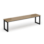 Bench with wood-effect top and black frame on a white background