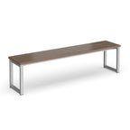 Bench with wood-effect top and silver frame on a white background