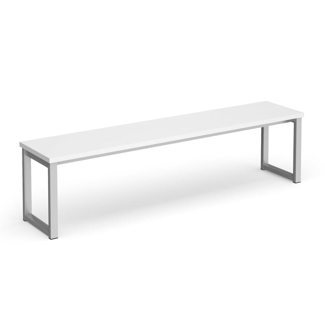 Bench with white top and silver frame on a white background