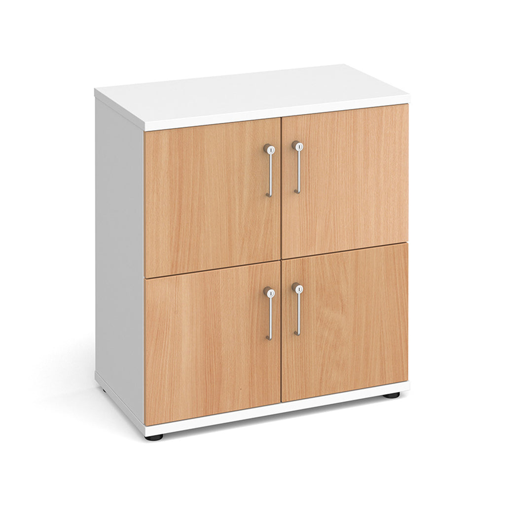 White locker with wooden doors on a white background