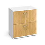White locker with wooden doors on a white background