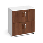 White locker with wooden doors on a white background