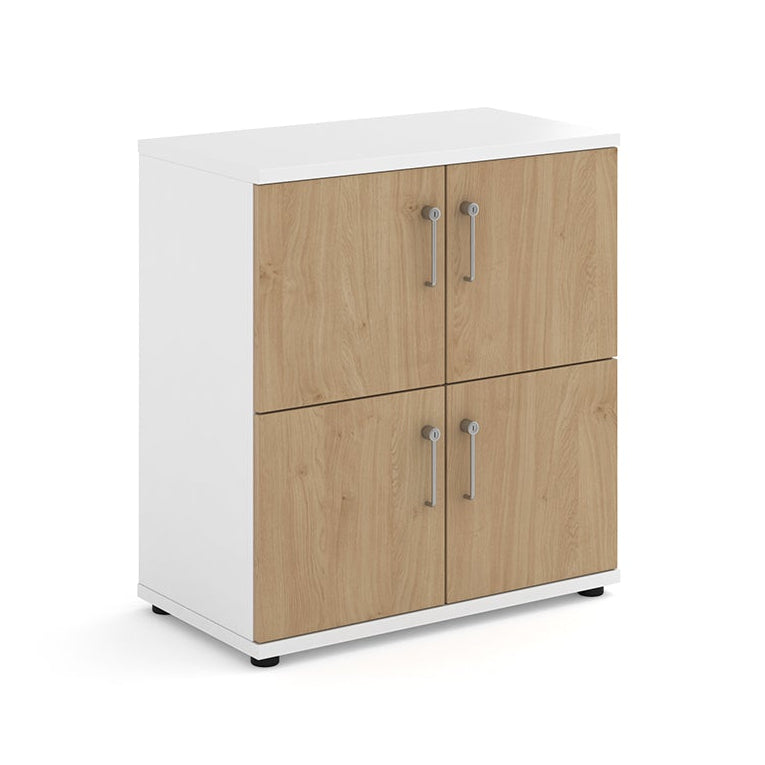 White locker with wooden doors on a white background