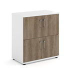 White locker with wooden doors on a white background