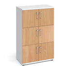 White locker with wooden doors on a white background