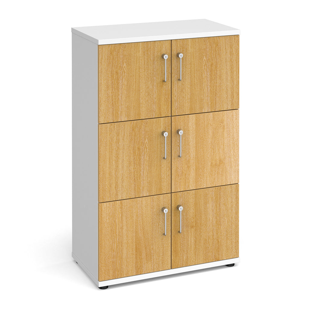 White locker with wooden doors on a white background
