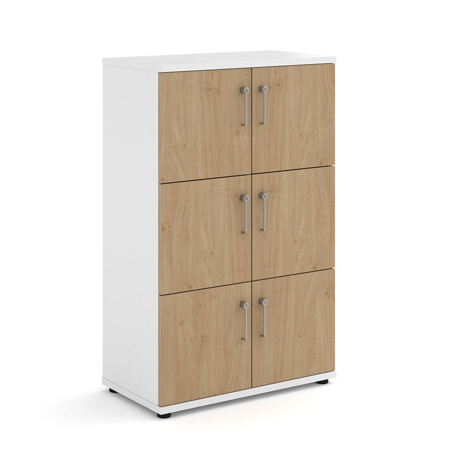 White locker with wooden doors on a white background