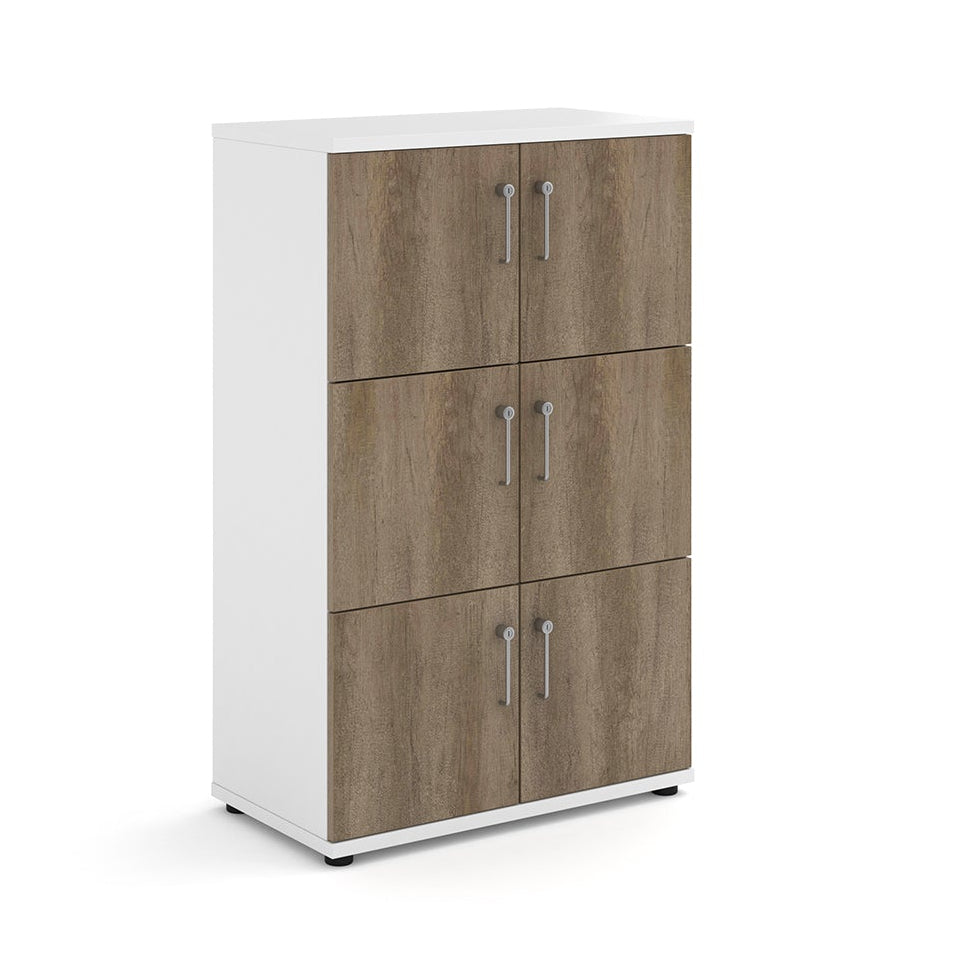 White locker with wooden doors on a white background