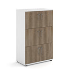 White locker with wooden doors on a white background