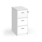 White three-drawer filing cabinet on a white background