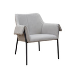 Light grey armchair with black metal frame on a white background