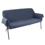 Blue sofa with black metal frame on a white background