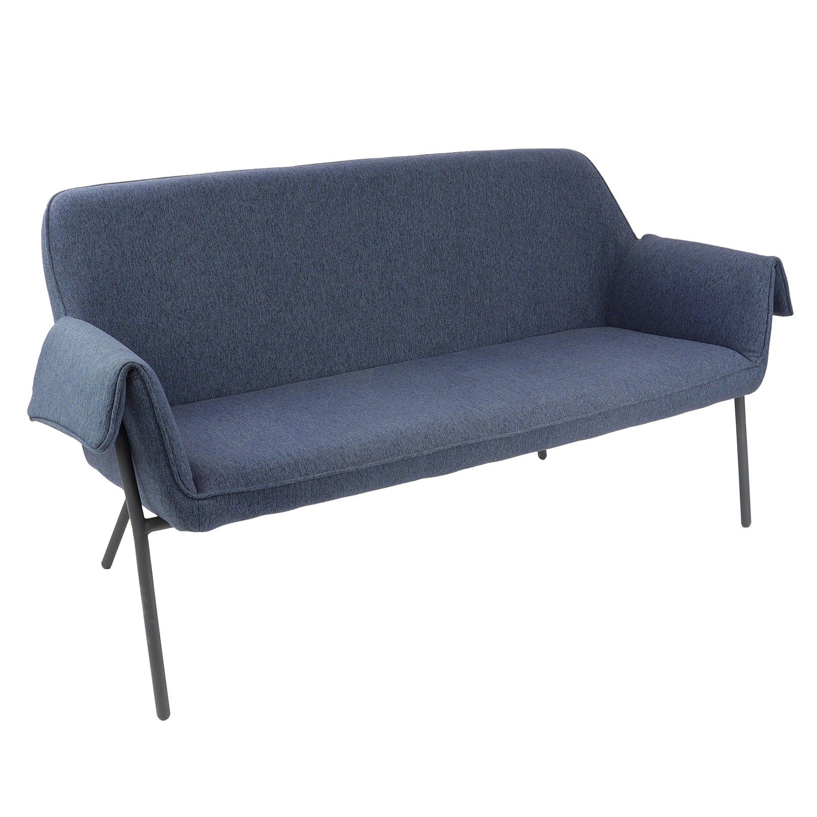 Blue sofa with black metal frame on a white background