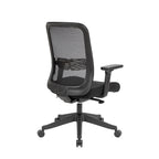 A black mesh office task chair with a padded seat, adjustable armrests, and a five-star wheeled base, shown against a plain white background.
