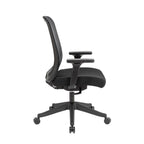 A black mesh office task chair with a padded seat, adjustable armrests, and a five-star wheeled base, shown against a plain white background.