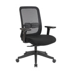 A black mesh office task chair with a padded seat, adjustable armrests, and a five-star wheeled base, shown against a plain white background.