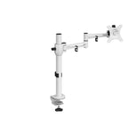 White dual monitor stand on a white background
