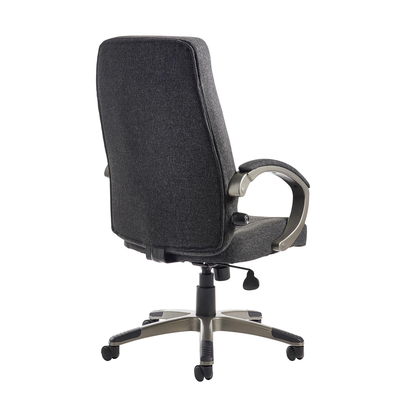 Grey office chair with armrests on a white background