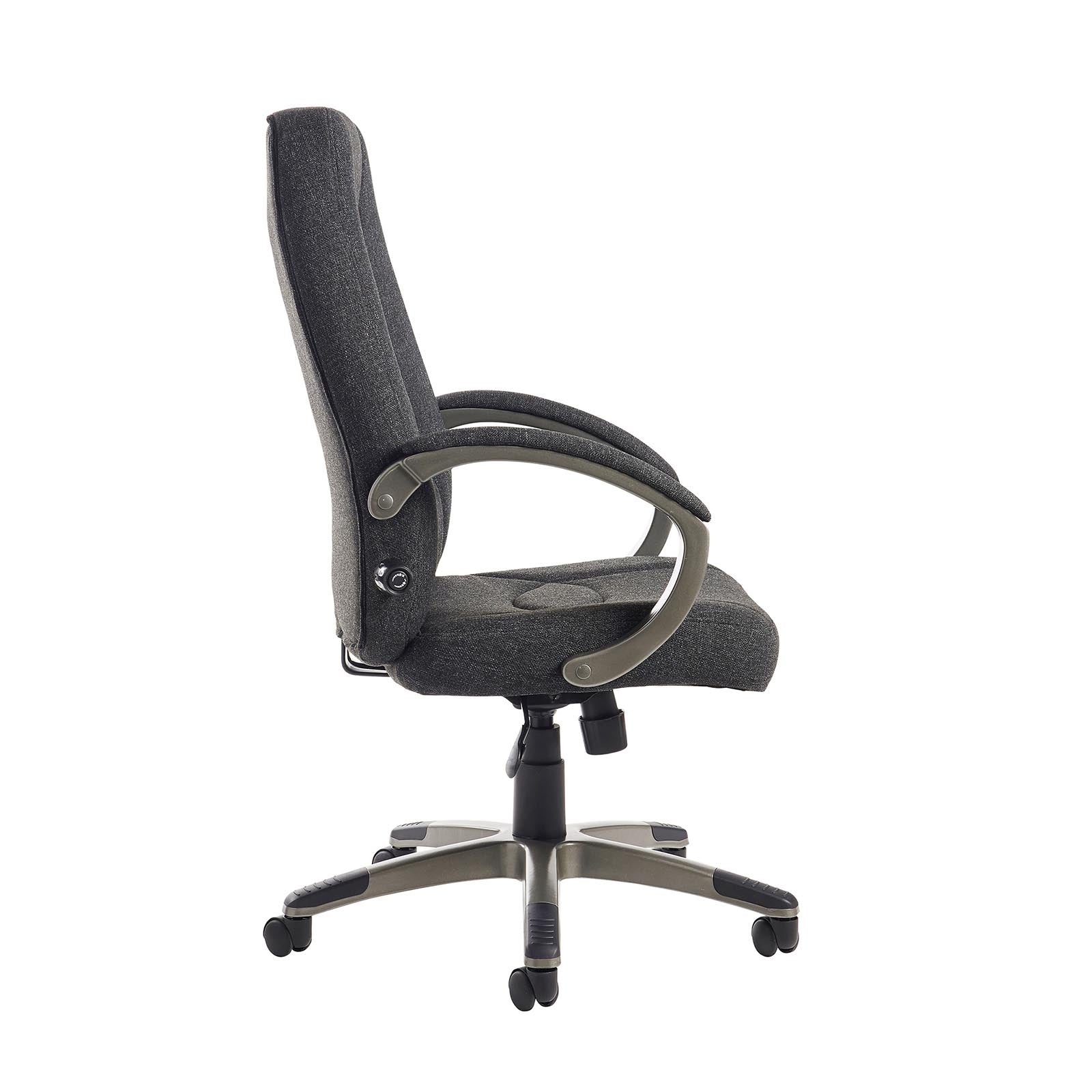 Grey office chair with armrests on a white background