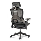 Black ergonomic office chair with mesh back on a white background