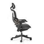Black ergonomic office chair with mesh back on a white background