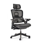 Black ergonomic office chair with mesh back on a white background