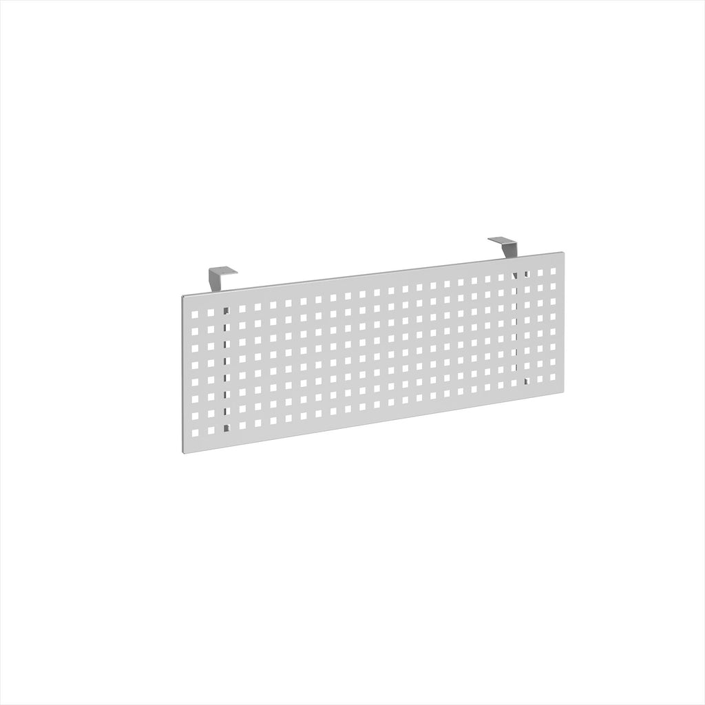 Silver perforated steel design modesty panel on a white background