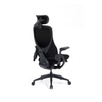 Black office chair with adjustable headrest on a white background