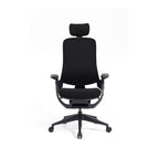 Black office chair with headrest on a white background
