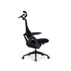 Black office chair with headrest on a white background