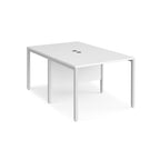 White back-to-back office desk with metal frame on a white background