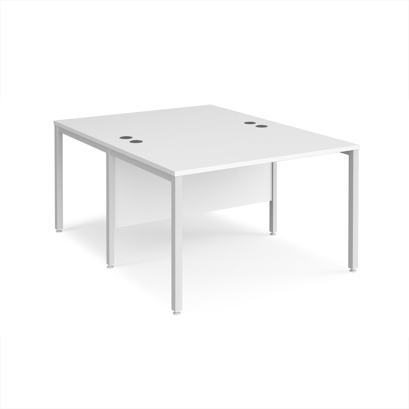 White back-to-back office desk on a white background