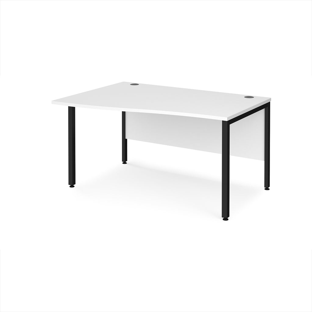 Office desk with wave white top and black metal legs on a white background