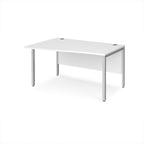 Office desk with wave white top and silver metal legs on a white background