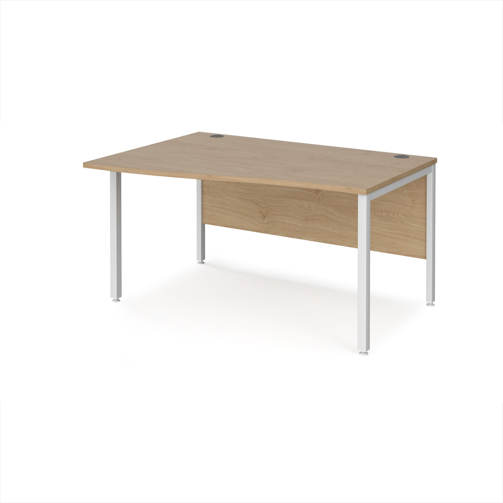 Office desk with wave wood-effect top and white metal legs on a white background