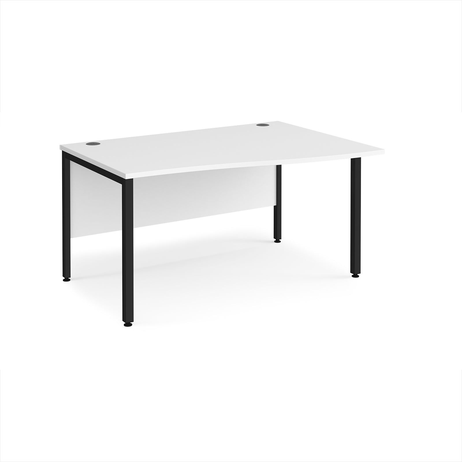 Office desk with wave white top and black metal legs on a white background