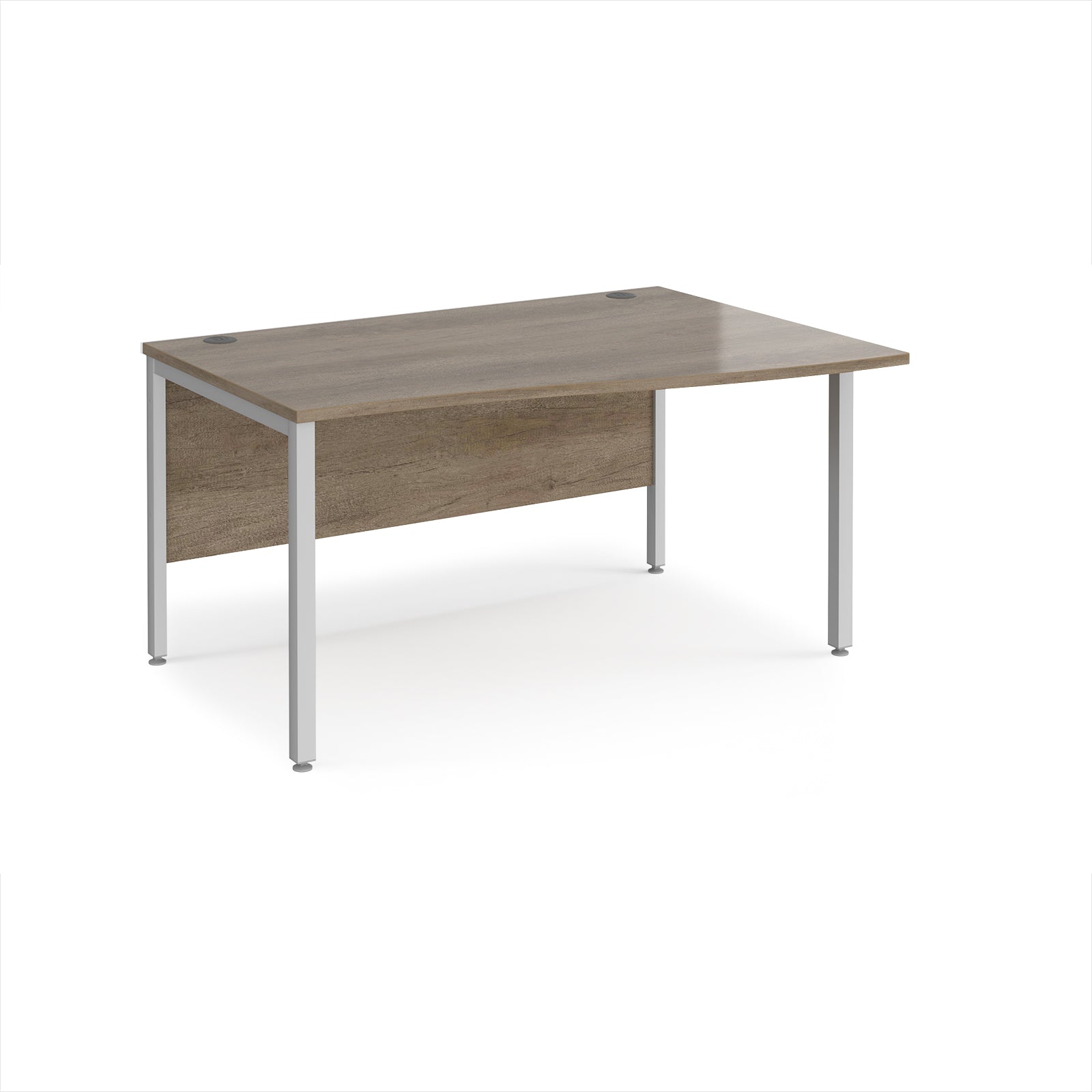 Office desk with wave wood-effect top and silver metal legs on a white background