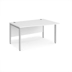 Office desk with wave white top and silver metal legs on a white background
