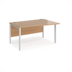 Office desk with wave wood-effect top and white metal legs on a white background