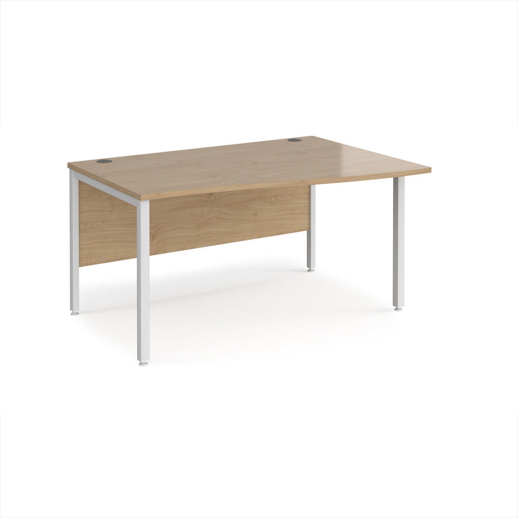 Office desk with wave wood-effect top and white metal legs on a white background