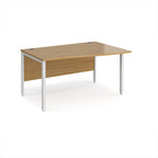 Office desk with wave wood-effect top and white metal legs on a white background